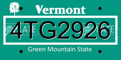 4TG2926 Vermont License Plate