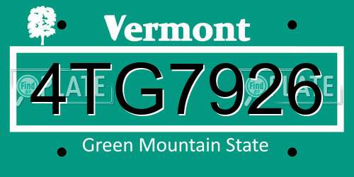 4TG7926 Vermont License Plate