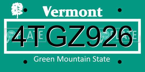 4TGZ926 Vermont License Plate