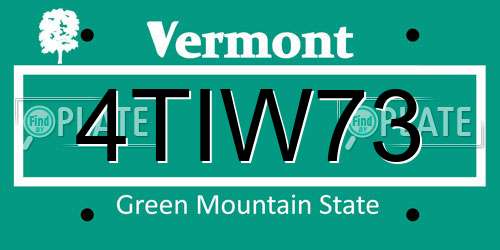 4TIW73 Vermont License Plate