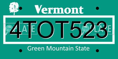 4TOT523 Vermont License Plate