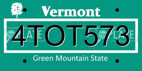 4TOT573 Vermont License Plate