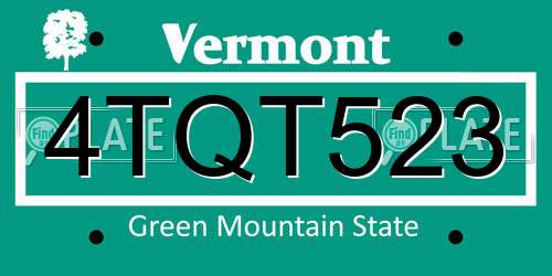4TQT523 Vermont License Plate