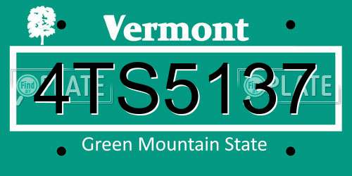 4TS5137 Vermont License Plate