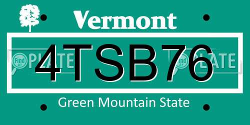 4TSB76 Vermont License Plate