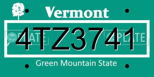4TZ3741 Vermont License Plate