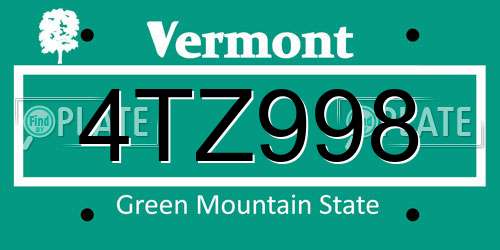 4TZ998 Vermont License Plate