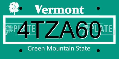 4TZA60 Vermont License Plate