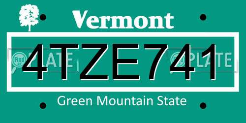 4TZE741 Vermont License Plate
