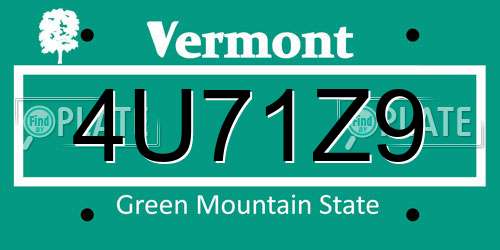 4U71Z9 Vermont License Plate