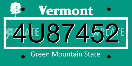 4U87452 Vermont License Plate