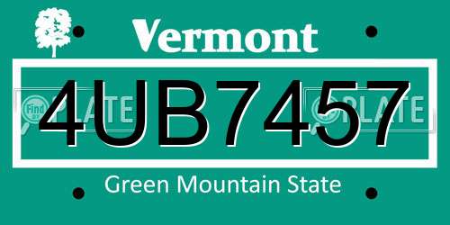 4UB7457 Vermont License Plate