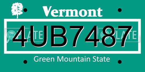 4UB7487 Vermont License Plate