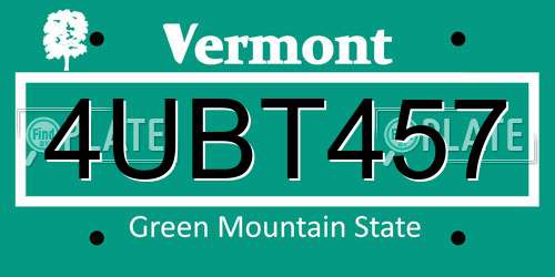 4UBT457 Vermont License Plate