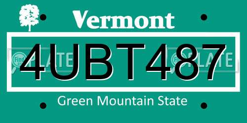 4UBT487 Vermont License Plate