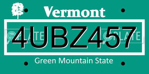 4UBZ457 Vermont License Plate