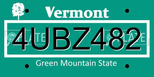 4UBZ482 Vermont License Plate
