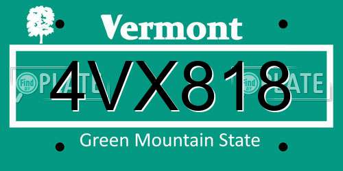 4VX818 Vermont License Plate