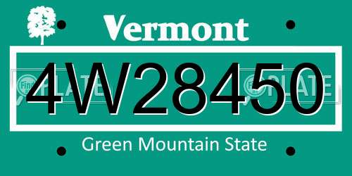 4W28450 Vermont License Plate