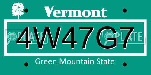 4W47G7 Vermont License Plate