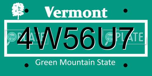 4W56U7 Vermont License Plate
