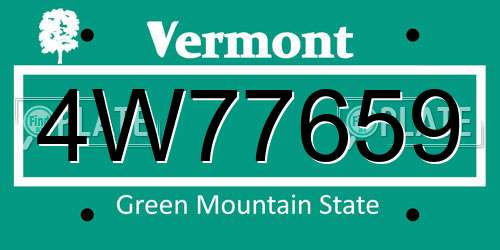 4W77659 Vermont License Plate