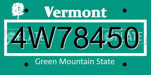 4W78450 Vermont License Plate