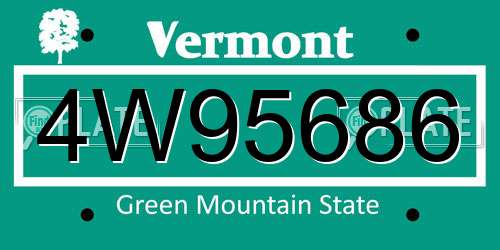 4W95686 Vermont License Plate