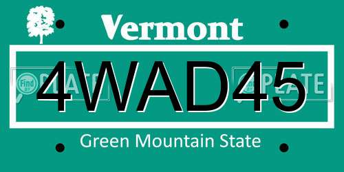 4WAD45 Vermont License Plate