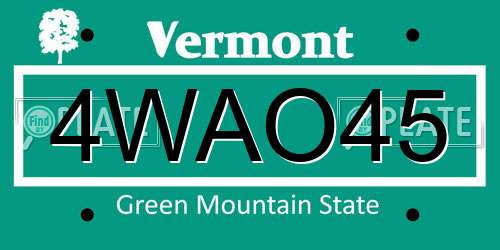 4WAO45 Vermont License Plate