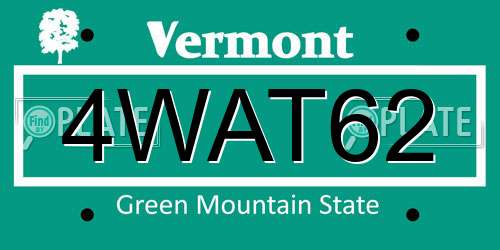 4WAT62 Vermont License Plate