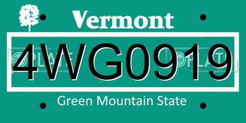 4WG0919 Vermont License Plate