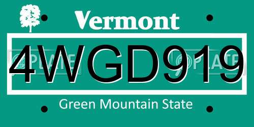 4WGD919 Vermont License Plate