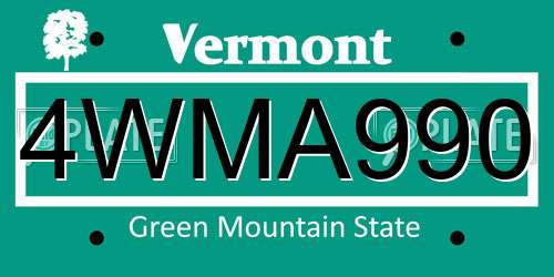 4WMA990 Vermont License Plate