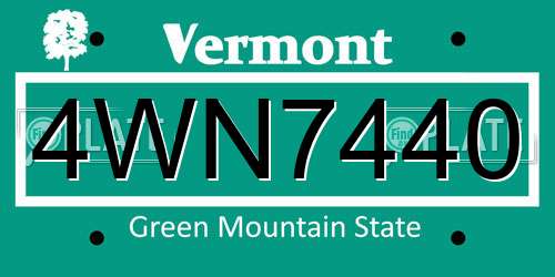 4WN7440 Vermont License Plate