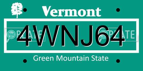 4WNJ64 Vermont License Plate