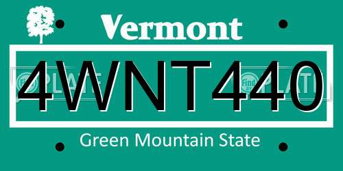 4WNT440 Vermont License Plate