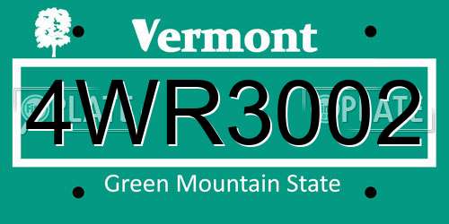 4WR3002 Vermont License Plate