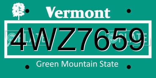 4WZ7659 Vermont License Plate