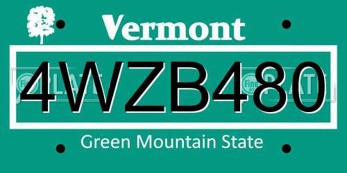 4WZB480 Vermont License Plate