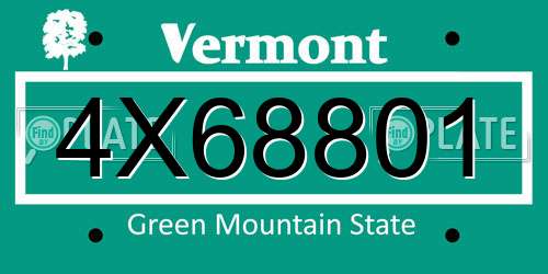 4X68801 Vermont License Plate