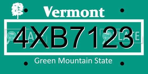 4XB7123 Vermont License Plate