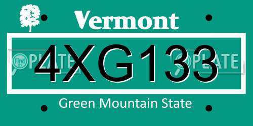 4XG133 Vermont License Plate