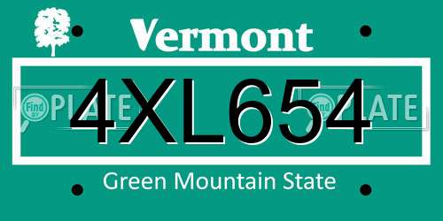4XL654 Vermont License Plate