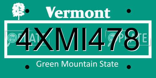 4XMI478 Vermont License Plate