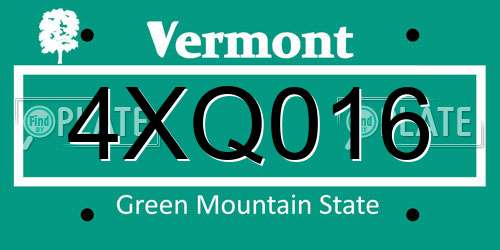4XQ016 Vermont License Plate