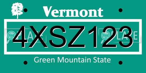 4XSZ123 Vermont License Plate