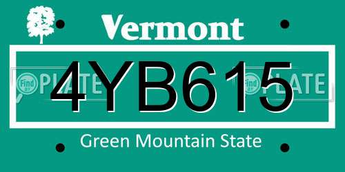 4YB615 Vermont License Plate