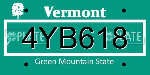 4YB618 Vermont License Plate