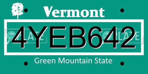4YEB642 Vermont License Plate